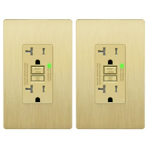 GFCI Outlet 20Amp, Brushed Wall Plate, ETL Listed, Matte Gold, 2-Pack Tamper-Resistant, LED Indicator, Screwless Wall Plate, GFCI Receptacle, Thermoplastic, No-False-Trip, Matte Gold GFCI Outlet 20Amp, Brushed Wall Plate, ETL Listed, Matte Gold, 2-Pack Tamper-Resistant, LED Indicator, Screwless Wall Plate, GFCI Receptacle, Thermoplastic, No-False-Trip, Matte Gold
