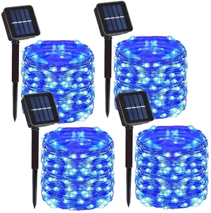 4 Pack Solar Fairy String Lights, 400 LED Blue Christmas Copper Wire Lights IP65 Waterproof, Auto Dusk-to-Dawn, 8 Lighting Modes, Flexible Styling, Garden Patio Outdoor Use, Halloween Holiday Decor 4 Pack Solar Fairy String Lights, 400 LED Blue Christmas Copper Wire Lights IP65 Waterproof, Auto Dusk-to-Dawn, 8 Lighting Modes, Flexible Styling, Garden Patio Outdoor Use, Halloween Holiday Decor