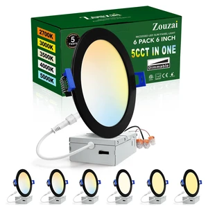 6 Pack 6 Inch Black LED Recessed Ceiling Light, 5CCT, Dimmable 2700K-5000K Selectable, 1080LM, 12W Eqv 110W 120V, with Junction Box, Damp & IC Rated, ETL & Energy Star Certified 6 Pack 6 Inch Black LED Recessed Ceiling Light, 5CCT, Dimmable 2700K-5000K Selectable, 1080LM, 12W Eqv 110W 120V, with Junction Box, Damp & IC Rated, ETL & Energy Star Certified