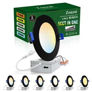 6 Pack 4 Inch Black LED Recessed Ceiling Light, 5CCT, Dimmable 2700K-5000K Selectable, 810LM, 9W Eqv 60W 120V, Can Light with J-Box, Damp Location, IC Rated, ETL & Energy Star Certified 6 Pack 4 Inch Black LED Recessed Ceiling Light, 5CCT, Dimmable 2700K-5000K Selectable, 810LM, 9W Eqv 60W 120V, Can Light with J-Box, Damp Location, IC Rated, ETL & Energy Star Certified