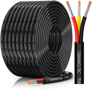 18 Gauge Wire, 18/3 Conductor Tinned Copper Electrical Wire, 50FT Flexible, Waterproof & Flame-Retardant Low-Voltage 18 AWG 3 Wire Cable with PVC Jacket for Automotive, RV, Marine, LED Strip 18 Gauge Wire, 18/3 Conductor Tinned Copper Electrical Wire, 50FT Flexible, Waterproof & Flame-Retardant Low-Voltage 18 AWG 3 Wire Cable with PVC Jacket for Automotive, RV, Marine, LED Strip