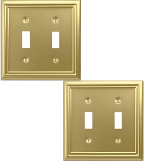 Double Toggle Light Switch Cover Adler Metal Wall Plate, 2-Pack Brushed Brass 2 Gang, for Light Switch Cover Decorative Wallplate, Durable Double Toggle Light Switch Cover Adler Metal Wall Plate, 2-Pack Brushed Brass 2 Gang, for Light Switch Cover Decorative Wallplate, Durable