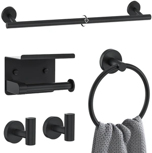 Matte Black Towel Bar Set 5 Pieces Bathroom Hardware Accessories Set Round Towel Holder Set for Bathroom Upgraded Toilet Paper Holder Stainless Steel Wall Mounted Towel Rack Set,23.6 Inch Matte Black Towel Bar Set 5 Pieces Bathroom Hardware Accessories Set Round Towel Holder Set for Bathroom Upgraded Toilet Paper Holder Stainless Steel Wall Mounted Towel Rack Set,23.6 Inch