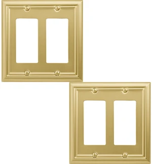 Double Decorator Light Switch Cover Adler Metal Wall Plate, 2-Pack Brushed Brass 2 Gang Double Rocker, for Receptacle Dimmer Switch GFCI Outlet Decorative Wallplate, Durable Double Decorator Light Switch Cover Adler Metal Wall Plate, 2-Pack Brushed Brass 2 Gang Double Rocker, for Receptacle Dimmer Switch GFCI Outlet Decorative Wallplate, Durable