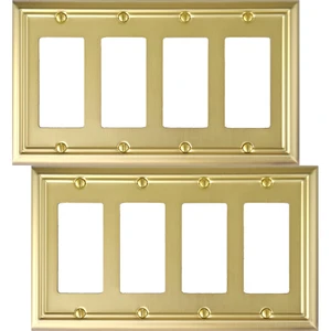 Quadruple Decorator Light Switch Cover Adler Metal Wall Plate, 2-Pack Brushed Brass 4 Gang Quadruple Rocker, for Receptacle Dimmer Switch GFCI Outlet, Switch Cover Decorative Wallplate, Durable Quadruple Decorator Light Switch Cover Adler Metal Wall Plate, 2-Pack Brushed Brass 4 Gang Quadruple Rocker, for Receptacle Dimmer Switch GFCI Outlet, Switch Cover Decorative Wallplate, Durable