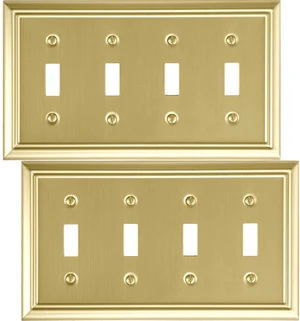 Quadruple Toggle Light Switch Cover Adler Metal Wall Plate, 2-Pack Brushed Brass 4 Gang, Light Switch Cover Decorative Wallplate, Durable Quadruple Toggle Light Switch Cover Adler Metal Wall Plate, 2-Pack Brushed Brass 4 Gang, Light Switch Cover Decorative Wallplate, Durable