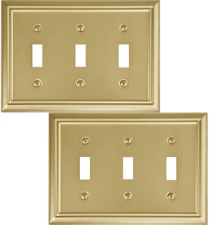 Triple Toggle Light Switch Cover Adler Metal Wall Plate, 2-Pack Brushed Brass 3 Gang, for Light Switch Cover Decorative Wallplate, Durable Triple Toggle Light Switch Cover Adler Metal Wall Plate, 2-Pack Brushed Brass 3 Gang, for Light Switch Cover Decorative Wallplate, Durable