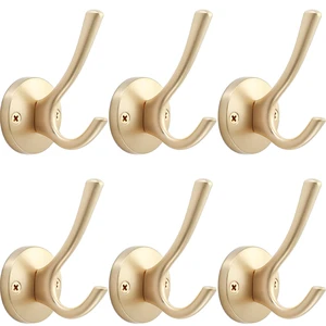 Gold Wall Hooks, 6 Pack Coat Robe Hook Heavy Duty Metal Double Bath Hook Wall Mounted, Hand Towel Hooks for Cubicle Bathroom Kitchen Closet Garage Gold Wall Hooks, 6 Pack Coat Robe Hook Heavy Duty Metal Double Bath Hook Wall Mounted, Hand Towel Hooks for Cubicle Bathroom Kitchen Closet Garage