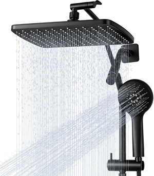 Shower Head with Handheld,High Pressure Black Slide Bar Shower Head Regaderas Para Shower,11.8" Rectangular,Shower Head,Dual Shower Head,Bathroom Decor,Extension Arm,5 Spray Mode Shower Head with Handheld,High Pressure Black Slide Bar Shower Head Regaderas Para Shower,11.8" Rectangular,Shower Head,Dual Shower Head,Bathroom Decor,Extension Arm,5 Spray Mode