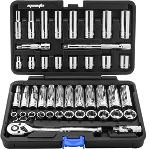 45 Pieces 3/8" Drive Socket Set with 72-Tooth Pear Head Ratchet 45 Pieces 3/8" Drive Socket Set with 72-Tooth Pear Head Ratchet