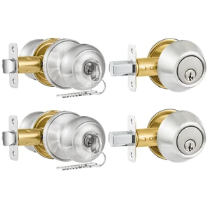 2 Pack Entry Door Lock and Single Cylinder Deadbolt Combo Set, Keyed Alike Satin Nickel Exterior Door Knobs with Lock&Keys, Round Ball Door Locksets with Deadbolt for Entrance and Front Door 2 Pack Entry Door Lock and Single Cylinder Deadbolt Combo Set, Keyed Alike Satin Nickel Exterior Door Knobs with Lock&Keys, Round Ball Door Locksets with Deadbolt for Entrance and Front Door