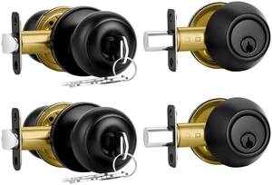 2 Pack Front Door Lock Set Matte Black,Exterior Door Lock Set with Deadbolt,Single Cylinder Deadbolt Lock and Door Knob Set,Keyed Alike Door Knobs with Lock&Keys,Round Ball Entry Door Lockset 2 Pack Front Door Lock Set Matte Black,Exterior Door Lock Set with Deadbolt,Single Cylinder Deadbolt Lock and Door Knob Set,Keyed Alike Door Knobs with Lock&Keys,Round Ball Entry Door Lockset