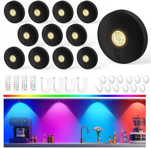 Rechargeable Puck Lights with Remote, 12 Pack Magnetic Under Cabinet Lighting, 1500mAh Battery Operated LED Tap Lights with Dimmer & Timmer for Kitchen, Closet, Shelf - 3 Color Temps & 12 RGB, Black Rechargeable Puck Lights with Remote, 12 Pack Magnetic Under Cabinet Lighting, 1500mAh Battery Operated LED Tap Lights with Dimmer & Timmer for Kitchen, Closet, Shelf - 3 Color Temps & 12 RGB, Black