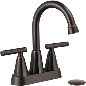 Bronze Bathroom Faucets, Centerset Bathroom Sink Faucet 4 Inch with Pop Up Drain and Supply Hoses, 2 Handle Stainless Steel Faucet for Vanity, RV, Farmhouse, 2 or 3 Hole Bronze Bathroom Faucets, Centerset Bathroom Sink Faucet 4 Inch with Pop Up Drain and Supply Hoses, 2 Handle Stainless Steel Faucet for Vanity, RV, Farmhouse, 2 or 3 Hole