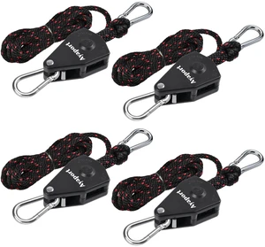 Adjustable Rope Tie Down, 3/8" Grow Light Hanger, 4 Pack 14Ft Heavy Duty Plant Pulley Rope Tightener Ratchet Tie Down for Kayak, Tarp, Tent Tie Downs, Hanging Plants, Filters, Fans Adjustable Rope Tie Down, 3/8" Grow Light Hanger, 4 Pack 14Ft Heavy Duty Plant Pulley Rope Tightener Ratchet Tie Down for Kayak, Tarp, Tent Tie Downs, Hanging Plants, Filters, Fans