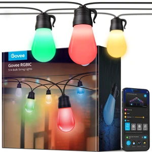Smart Outdoor String Lights H7029, 24ft RGBIC, IP65, 47 Scene Modes 8 Dimmable LED Bulbs Outdoor Lights with Color Changing Warm White Lights for Patio, Backyard, App Control, Bluetooth Smart Outdoor String Lights H7029, 24ft RGBIC, IP65, 47 Scene Modes 8 Dimmable LED Bulbs Outdoor Lights with Color Changing Warm White Lights for Patio, Backyard, App Control, Bluetooth
