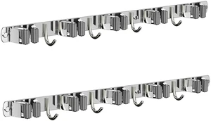 2 Pack Mop and Broom Holder Wall Mount for Kitchen Garage Laundry Room Stainless Steel, Non-slip Broom Hanger Wall Mount, Heavy Duty Mop Broom Organizer, Silver, 5 Racks 4 Hooks 2 Pack Mop and Broom Holder Wall Mount for Kitchen Garage Laundry Room Stainless Steel, Non-slip Broom Hanger Wall Mount, Heavy Duty Mop Broom Organizer, Silver, 5 Racks 4 Hooks