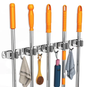 Broom and Mop Organizer Wall Hanging for Laundry Room Organization Stainless Steel Broom Hanger Wall Mount, Upgraded Mop and Broom Holder Wall Mount, 5 Racks with 4 Hooks Broom and Mop Organizer Wall Hanging for Laundry Room Organization Stainless Steel Broom Hanger Wall Mount, Upgraded Mop and Broom Holder Wall Mount, 5 Racks with 4 Hooks
