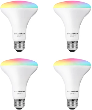 Sylvania WiFi LED Smart Light Bulb, 65W Equivalent Full Color and Tunable White BR30, Dimmable, Works with Alexa and Google Home Only - 4 Pack (75688) Sylvania WiFi LED Smart Light Bulb, 65W Equivalent Full Color and Tunable White BR30, Dimmable, Works with Alexa and Google Home Only - 4 Pack (75688)