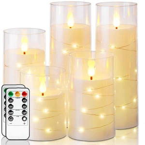 Flickering Flameless Candles, Ivory LED Pillar Candles with Remote Battery Operated Timer Candles with Embedded Star String Lights for Wedding, Christmas & Indoor Holiday Home Decor Flickering Flameless Candles, Ivory LED Pillar Candles with Remote Battery Operated Timer Candles with Embedded Star String Lights for Wedding, Christmas & Indoor Holiday Home Decor