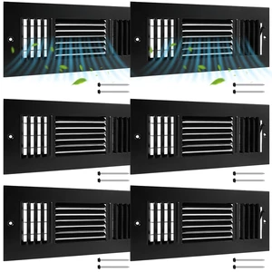 6 Pack Wall Vent Covers Interior Size 10 X 4 Inch, Black Steel 3 Way Adjustable Air Flow, Steel Construction for Ceiling Sidewall Bathroom Office HVAC, Durable Register Grilles 6 Pack Wall Vent Covers Interior Size 10 X 4 Inch, Black Steel 3 Way Adjustable Air Flow, Steel Construction for Ceiling Sidewall Bathroom Office HVAC, Durable Register Grilles