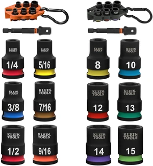80206 Grab-And-Go Impact Socket Sets, SAE and Metric, 14-Piece Set with Sleeves, Carabiners, 3/8-Inch Drive, Color-Coded, 1/4-Inch to 9/16-Inch, 8 mm to 15 mm Sockets 80206 Grab-And-Go Impact Socket Sets, SAE and Metric, 14-Piece Set with Sleeves, Carabiners, 3/8-Inch Drive, Color-Coded, 1/4-Inch to 9/16-Inch, 8 mm to 15 mm Sockets