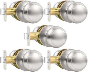 5 Pack Brushed Nickel Door Knob, Round Interior Door Knobs for Hallway Closet, Non-Locking Passage Door Knobs, Keyless Door Handles for Left/Right Handle Doors 5 Pack Brushed Nickel Door Knob, Round Interior Door Knobs for Hallway Closet, Non-Locking Passage Door Knobs, Keyless Door Handles for Left/Right Handle Doors