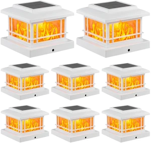 Flickering Flame Solar Post Cap Lights Outdoor, White Post Lights with 3 Color Temperature, Fits 3.5" 4" 4.5" 5" Wood/Vinyl Posts, IP64 Waterproof Fence Deck Lights for Garden Patio Yard 8 Pack Flickering Flame Solar Post Cap Lights Outdoor, White Post Lights with 3 Color Temperature, Fits 3.5" 4" 4.5" 5" Wood/Vinyl Posts, IP64 Waterproof Fence Deck Lights for Garden Patio Yard 8 Pack