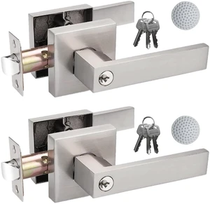 2 Pack Door Handle Heavy Duty, Keyed Alike Entry Door Lever,Door Knobs with Lock and Key (Different Keys), Square Door Lever in Satin Nickel for Bedroom, Bathroom and Front Door 2 Pack Door Handle Heavy Duty, Keyed Alike Entry Door Lever,Door Knobs with Lock and Key (Different Keys), Square Door Lever in Satin Nickel for Bedroom, Bathroom and Front Door