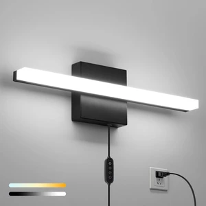 Black Plug in Vanity Light Bar Corded for Bathroom Lighting Fixture No Wiring, 16Inch 5 Colors Adjustable Dimmable Modern Bright Daylight Mirror Lamp for Wall Dressing Room Makeup (with Plug) Black Plug in Vanity Light Bar Corded for Bathroom Lighting Fixture No Wiring, 16Inch 5 Colors Adjustable Dimmable Modern Bright Daylight Mirror Lamp for Wall Dressing Room Makeup (with Plug)