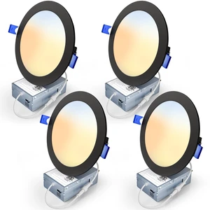 6 Inch Black LED Recessed Light, 5CCT, 1200LM, 12W, 4 Pack 5%-100% Dimming, 2700K-5000K Selectable, 120V, Slim Canless Wafer Ceiling Downlight, Damp Rated, IC&ETL&FCC Certified 6 Inch Black LED Recessed Light, 5CCT, 1200LM, 12W, 4 Pack 5%-100% Dimming, 2700K-5000K Selectable, 120V, Slim Canless Wafer Ceiling Downlight, Damp Rated, IC&ETL&FCC Certified