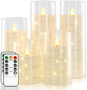 Flickering Flameless Candles, White LED Pillar Candles with Remote Battery Operated Timer Candles with Embedded Star String Lights for Datting, Christmas & Indoor Holiday Home Decor Flickering Flameless Candles, White LED Pillar Candles with Remote Battery Operated Timer Candles with Embedded Star String Lights for Datting, Christmas & Indoor Holiday Home Decor
