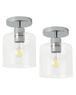 Chrome Semi Flush Mount Ceiling Light,Modern Farmhouse Ceiling Light Fixture for Closet Entryway,Hallway Light Fixture 5.9in Clear Glass Shade 2 Pack Chrome Semi Flush Mount Ceiling Light,Modern Farmhouse Ceiling Light Fixture for Closet Entryway,Hallway Light Fixture 5.9in Clear Glass Shade 2 Pack