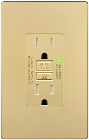 GFCI Outlet 15Amp, GFCI Receptacle, Self-Test, ETL Listed, Matte Gold Tamper-Resistant, Ground Fault Protection, LED Indicator, No-False-Trip Performance, Screwless Wall Plate, Anti-Interference GFCI Outlet 15Amp, GFCI Receptacle, Self-Test, ETL Listed, Matte Gold Tamper-Resistant, Ground Fault Protection, LED Indicator, No-False-Trip Performance, Screwless Wall Plate, Anti-Interference