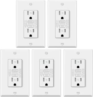 5 Pack GFCI Outlets 15 Amp, TR GFI, ETL Listed, White Tamper Resistant, 15A GFI Receptacles with LED Indicator, Ground Fault Circuit Interrupter, Decor Wallplate Included 5 Pack GFCI Outlets 15 Amp, TR GFI, ETL Listed, White Tamper Resistant, 15A GFI Receptacles with LED Indicator, Ground Fault Circuit Interrupter, Decor Wallplate Included