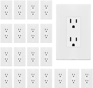 20 Pack Decorator Outlet 15A Receptacle with Screwless Wall Plate Self-Grounding, UL Listed, Standard Residential Electrical Outlets for Home, Non-Tamper Resistant, 5-15R, 125V, Matte White 20 Pack Decorator Outlet 15A Receptacle with Screwless Wall Plate Self-Grounding, UL Listed, Standard Residential Electrical Outlets for Home, Non-Tamper Resistant, 5-15R, 125V, Matte White