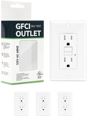 4-Pack 15 Amp GFI Electrical GFCI Outlet Self-Test Tamper Resistant (TR) Weather Resistant (WR) Ground Fault Receptacle with LED Indicator UL Listed Standard Wall Plate Included White 4-Pack 15 Amp GFI Electrical GFCI Outlet Self-Test Tamper Resistant (TR) Weather Resistant (WR) Ground Fault Receptacle with LED Indicator UL Listed Standard Wall Plate Included White