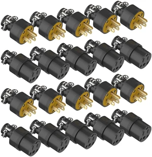 Plug & Connector Set, NEMA 5-15P & 5-15R, Black, 10 Pack Extension Cord Ends Male and Female, 3 Prong, 15A 125V, straight blade grounding type, UL Listed Plug & Connector Set, NEMA 5-15P & 5-15R, Black, 10 Pack Extension Cord Ends Male and Female, 3 Prong, 15A 125V, straight blade grounding type, UL Listed