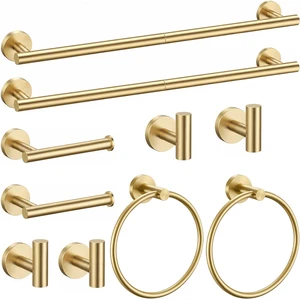 Brushed Gold Bathroom Accessories Set, 10 Pieces Gold Towel Bar Bathroom Hardware Set, 24 Inch Towel Racks for Bathroom, SUS304 Stainless Steel Bathroom Towel Holder Toilet Paper Holder Wall Mounted Brushed Gold Bathroom Accessories Set, 10 Pieces Gold Towel Bar Bathroom Hardware Set, 24 Inch Towel Racks for Bathroom, SUS304 Stainless Steel Bathroom Towel Holder Toilet Paper Holder Wall Mounted