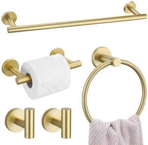 5 Pieces Brushed Gold Towel Bar Set, Upgraded Round Bathroom Hardware Accessories Set, Toilet Paper Holder Towel Holder Set for Bathroom Stainless Steel Wall Mounted 23.6Inch 5 Pieces Brushed Gold Towel Bar Set, Upgraded Round Bathroom Hardware Accessories Set, Toilet Paper Holder Towel Holder Set for Bathroom Stainless Steel Wall Mounted 23.6Inch