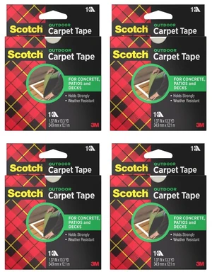 Scotch Double-Sided Carpet Tape 1.3 in x 40 ft Rolls - 4 Pack Heavy Duty, Indoor/Outdoor, Non-Slip Adhesive, For Hardwood, Vinyl, Tile & Concrete, Rug Gripper for Area Rugs and Mats Scotch Double-Sided Carpet Tape 1.3 in x 40 ft Rolls - 4 Pack Heavy Duty, Indoor/Outdoor, Non-Slip Adhesive, For Hardwood, Vinyl, Tile & Concrete, Rug Gripper for Area Rugs and Mats