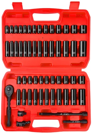 1/4" Drive Impact Socket Set, 55 Piece, SAE/Metric, Deep/Shallow, Cr-V Steel, 6 Point, (5/32"-9/16", 4-15mm) Sockets with Ratchet Handle, Extension bar, Adapter and Universal Joint 1/4" Drive Impact Socket Set, 55 Piece, SAE/Metric, Deep/Shallow, Cr-V Steel, 6 Point, (5/32"-9/16", 4-15mm) Sockets with Ratchet Handle, Extension bar, Adapter and Universal Joint