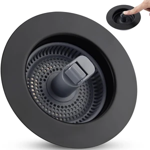 Universal 3 in 1 Kitchen Sink Drain Strainer Stopper Combo, Matteblack Stainless Steel Shell Pop Up Sink Stopper for US Standard 3-1/2 inch Drain Filter, Anti-clog and Easy Clean Universal 3 in 1 Kitchen Sink Drain Strainer Stopper Combo, Matteblack Stainless Steel Shell Pop Up Sink Stopper for US Standard 3-1/2 inch Drain Filter, Anti-clog and Easy Clean