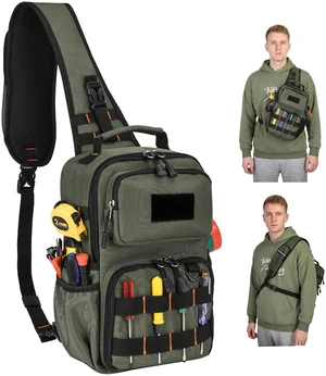 Tactical Electrician & HVAC Tool Chest Bag, 3-Point Harness Green Small Tool Pouch,1680D Oxford Water-Resistant, 15 Pockets, 8L, Padded Adjustable Strap, MOLLE Webbing for Technicians DIY Tactical Electrician & HVAC Tool Chest Bag, 3-Point Harness Green Small Tool Pouch,1680D Oxford Water-Resistant, 15 Pockets, 8L, Padded Adjustable Strap, MOLLE Webbing for Technicians DIY