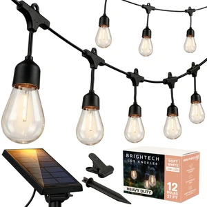 Ambience Pro Solar Powered Outdoor Patio String Lights - Commercial Grade 27 Ft Waterproof with 12 Edison Bulbs, Shatterproof LED - 2W, Soft White Ambience Pro Solar Powered Outdoor Patio String Lights - Commercial Grade 27 Ft Waterproof with 12 Edison Bulbs, Shatterproof LED - 2W, Soft White