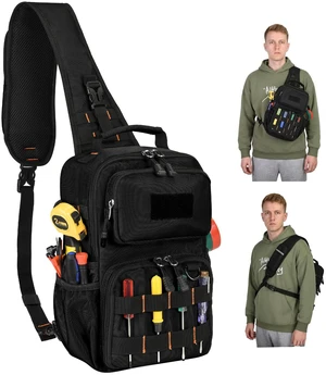 Tactical Electrician & HVAC Tool Chest Bag, 3-Point Harness Black Small Tool Pouch,1680D Oxford Water-Resistant, 15 Pockets, 8L, Padded Adjustable Strap, MOLLE Webbing for Technicians DIY Tactical Electrician & HVAC Tool Chest Bag, 3-Point Harness Black Small Tool Pouch,1680D Oxford Water-Resistant, 15 Pockets, 8L, Padded Adjustable Strap, MOLLE Webbing for Technicians DIY