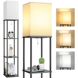 Floor Lamp with Shelves, 3-Tier Modern Square Bookshelf Standing Lamp Black 3 Color Temperature Bulb Included, Pull Chain Tall Lamp for Living Room Bedroom Corner Office Apartment Decor Floor Lamp with Shelves, 3-Tier Modern Square Bookshelf Standing Lamp Black 3 Color Temperature Bulb Included, Pull Chain Tall Lamp for Living Room Bedroom Corner Office Apartment Decor