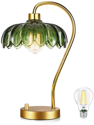 Flower Table Lamp for Bedroom Living Room,Small Gold Bedside Lamps Dimmable Boho Bedroom Lamp with Glass Green Lamp Shade,Vintage Mid Century Modern Mini Nightstand Lamp Flower Table Lamp for Bedroom Living Room,Small Gold Bedside Lamps Dimmable Boho Bedroom Lamp with Glass Green Lamp Shade,Vintage Mid Century Modern Mini Nightstand Lamp
