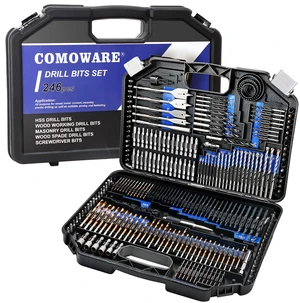 Drill Bit Set, 246 Pcs for Cordless Drill, Drill Driver Bit Set for Wood, Metal, Masonry, Cement and Screwdriver Bits Set Combo Kit Drill Bit Set, 246 Pcs for Cordless Drill, Drill Driver Bit Set for Wood, Metal, Masonry, Cement and Screwdriver Bits Set Combo Kit