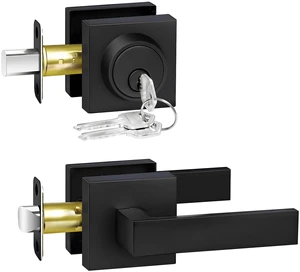 Exterior Door Lock Set, Door Locks for Front Door with Single Cylinder Deadbolt Lock, Matte Black Flat Square Passage Keyed Alike Entry Door Locksets with Deadbolt for Front Door, 1 Pack Exterior Door Lock Set, Door Locks for Front Door with Single Cylinder Deadbolt Lock, Matte Black Flat Square Passage Keyed Alike Entry Door Locksets with Deadbolt for Front Door, 1 Pack